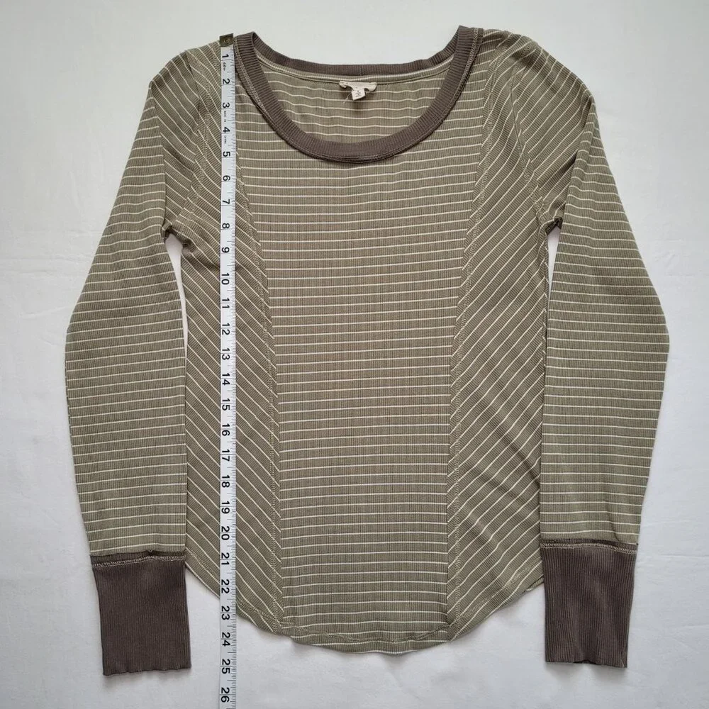 Hem & Thread Striped Ribbed Knit Top Raw Seam Long Sleeve Small Boho Gorpcore - Picture 6 of 9